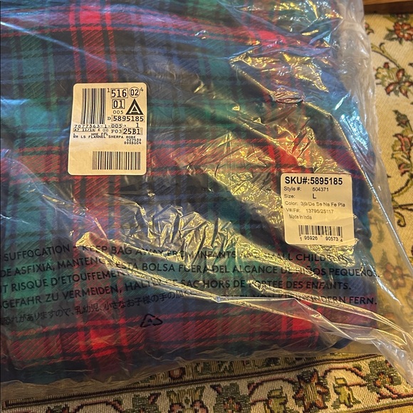 Lands' End Sherpa Flannel Robe Large Red Blue Plaid NWT Holiday Cozy - Picture 4 of 7